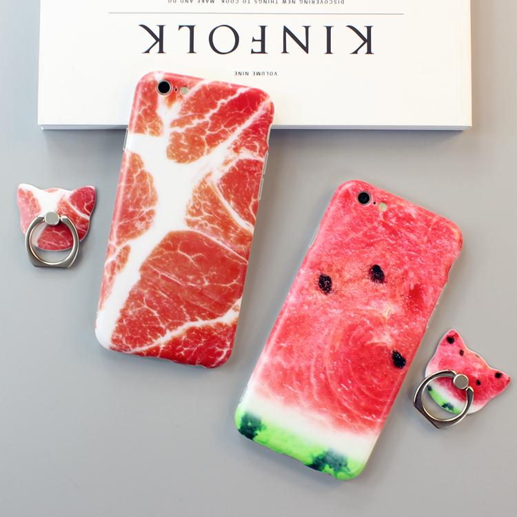 创意逼真食物苹果6s手机壳iPhone6 Plus硅胶软壳保护套带指环支架