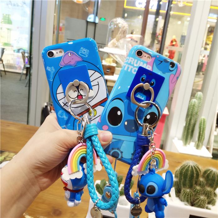 可爱史迪仔挂件苹果iPhone6s卡通手机壳6plus支架挂绳指环7PLUS女