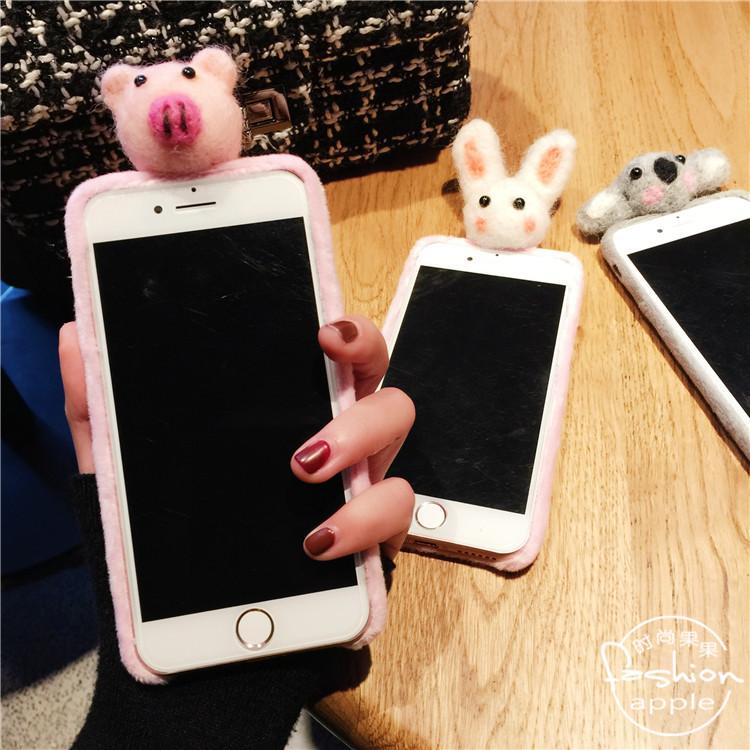 立体趴趴动物iphone7小猪兔子考拉苹果6/6S plus手机壳毛绒保护套