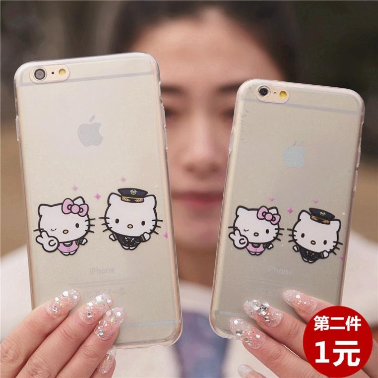 苹果6plus手机壳 可爱KT猫透明iphone6保护套超薄6s卡通软壳