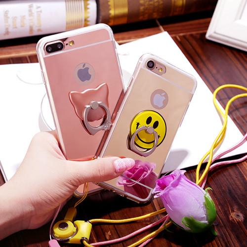 奢华镜面7plus手机壳 iPhone7保护套6p支架挂绳软全包4.7寸潮女6