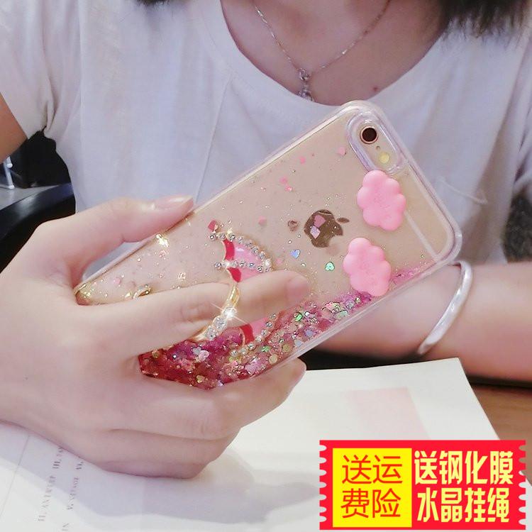 送钢化膜苹果6s手机壳液体流沙女款挂绳iPhone6plus硅胶套5.5支架